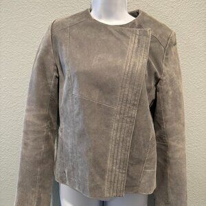 Maje Grey Lamb Leather Suede Asymmetrical Zip Up Biker Jacket Size 38/XS